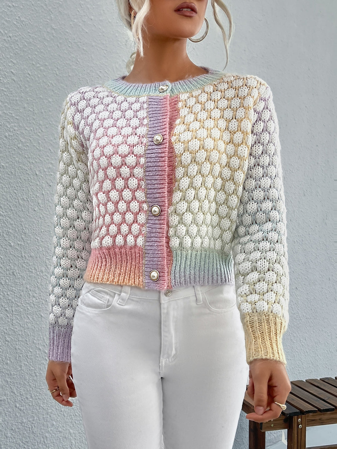 Ombre Marled Knit Button Front Cardigan