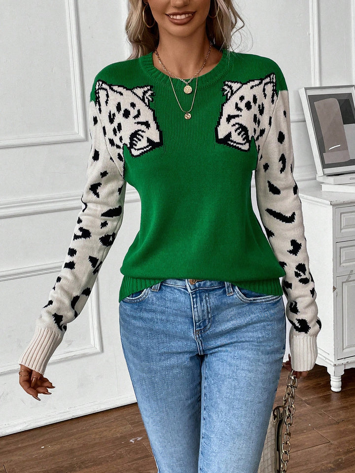 Leopard Pattern Drop Shoulder Sweater