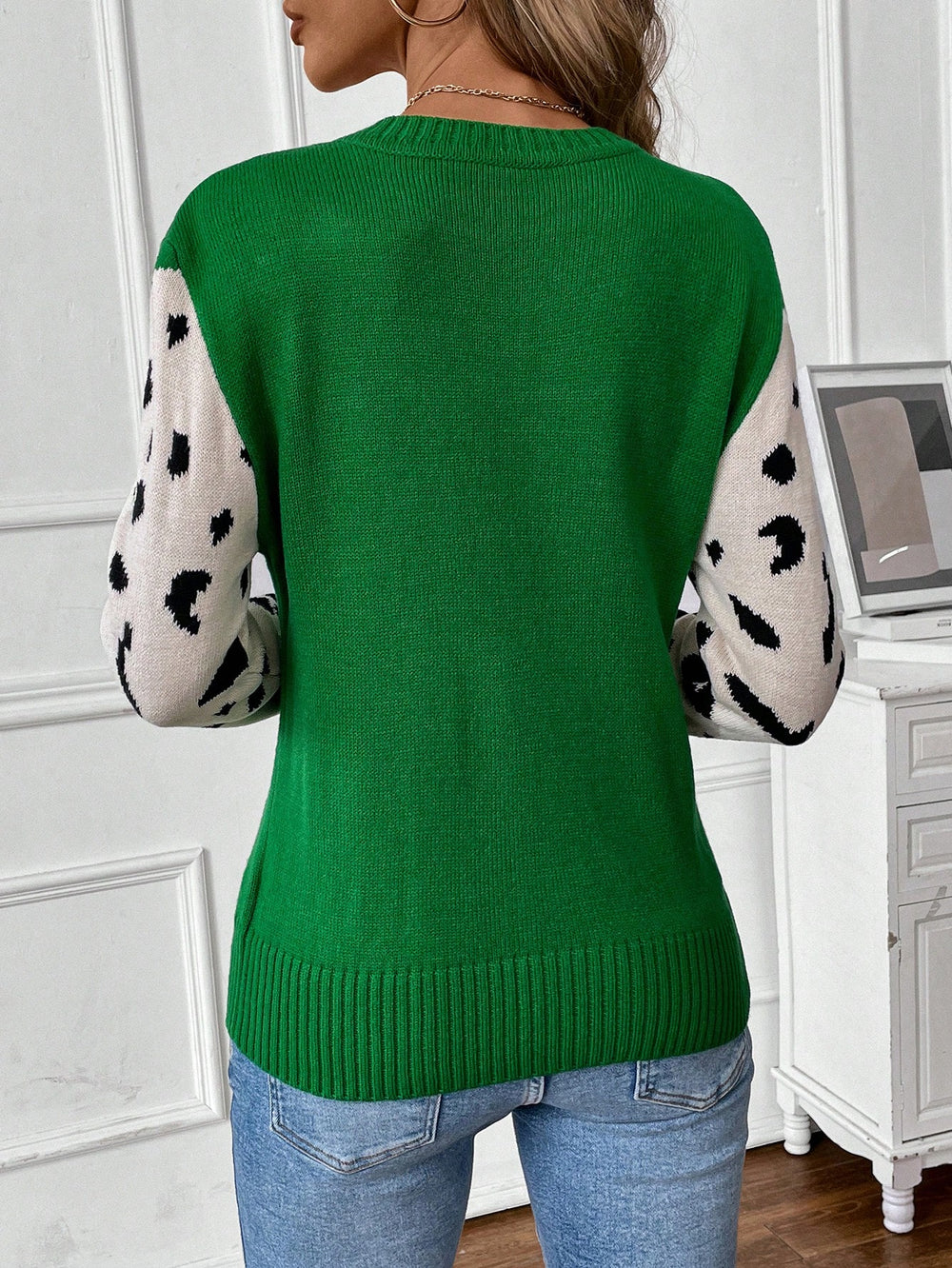 Leopard Pattern Drop Shoulder Sweater