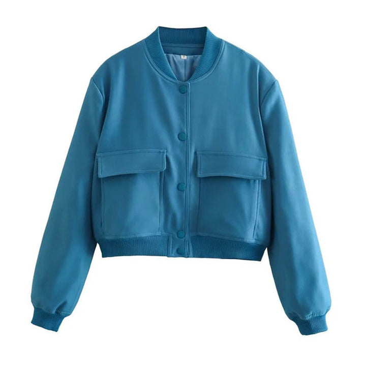 Women Fashion with Pockets Bomber Jacket Coats Vintage Long Sleeve Front Button Casual Female Outerwear Chic Tops