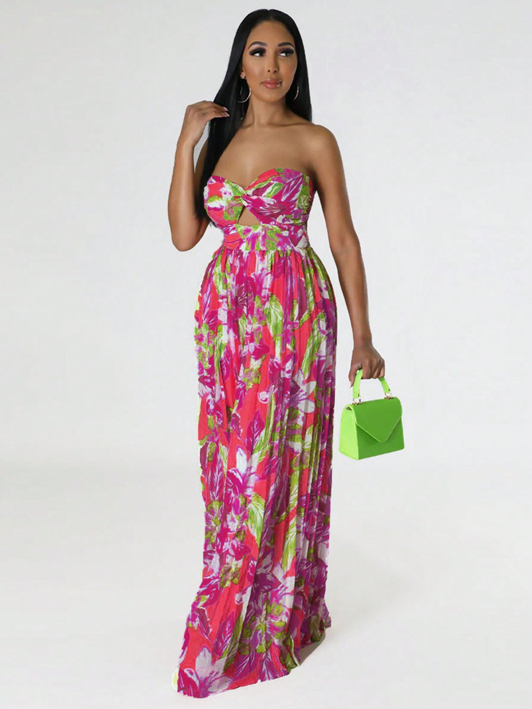 Sleeveless Wrapped Chest Floral Print Jumpsuit with High Waist and Pleated Pants for Summer