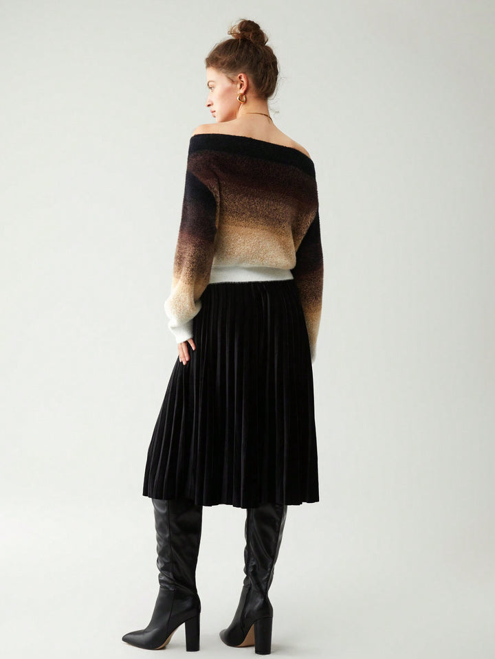 Ombre off Shoulder Lantern Sleeve Sweater