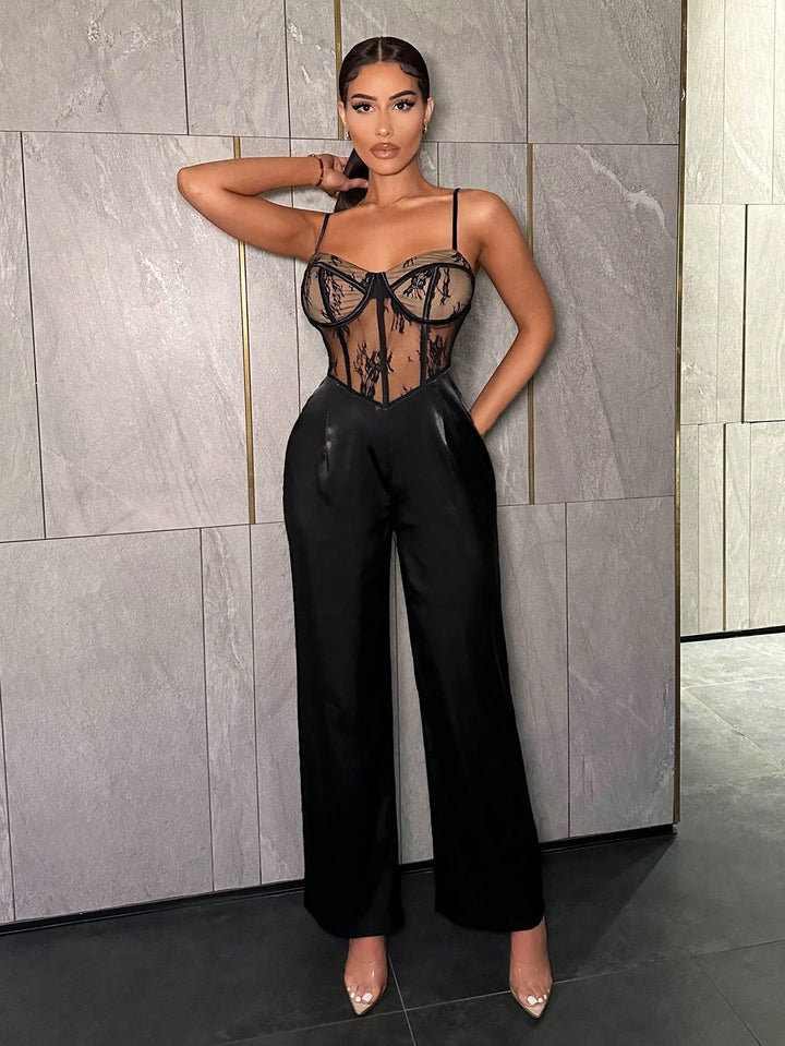 Splice Spaghetti Strap Jumpsuits