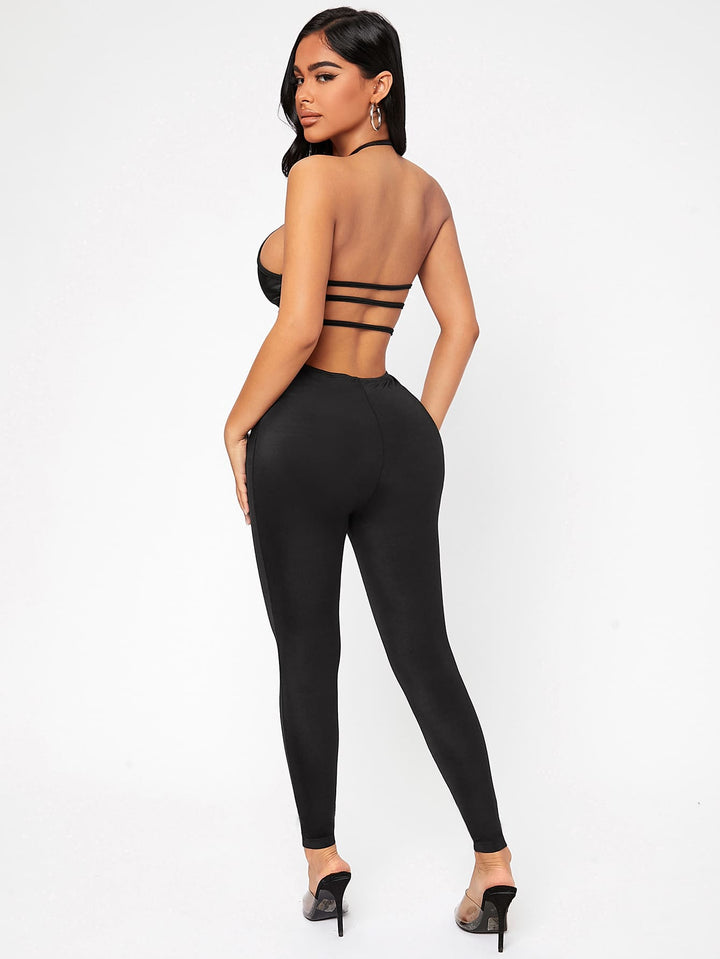 Halter Neck Backless Unitard Jumpsuit