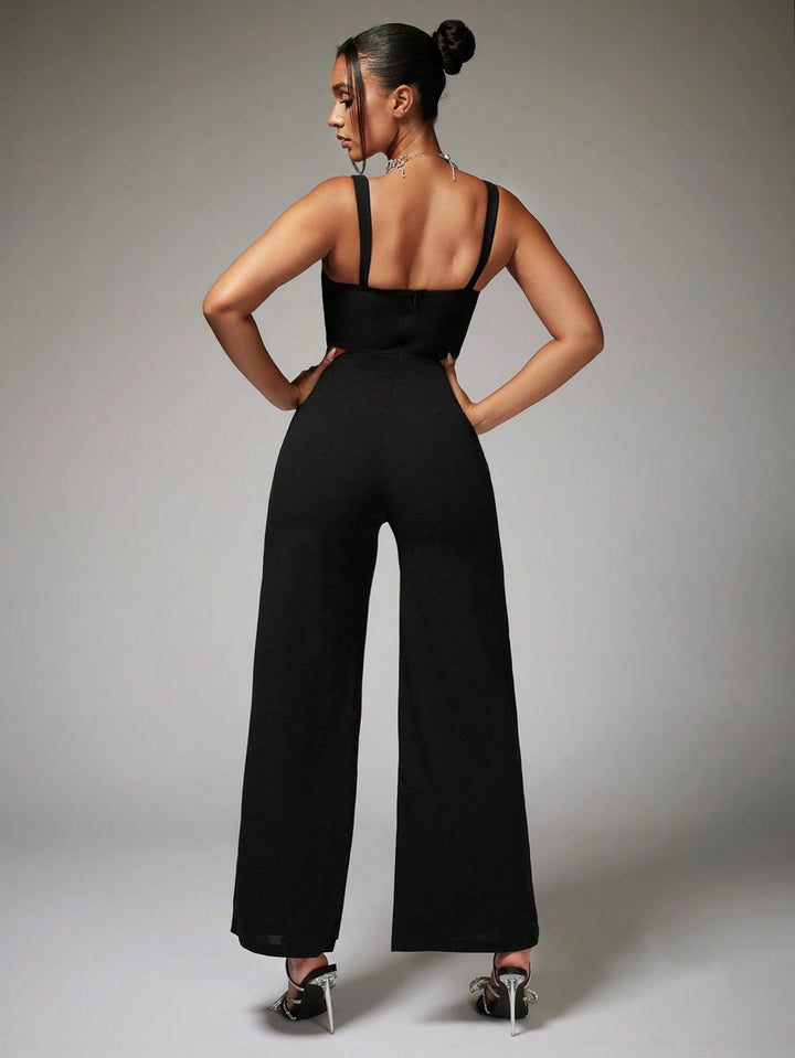 Cut Out Waist Wide Leg Cami Jumpsuit