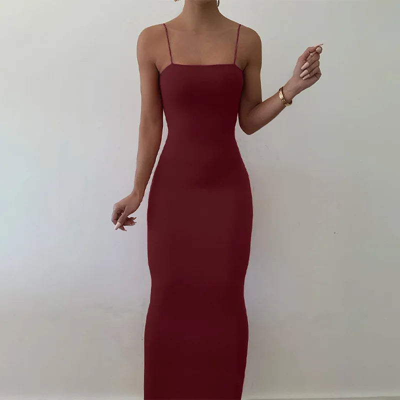 Summer Black Sexy Dress Women Streetwear Sleeveless Backless Solid Spaghetti Strap Bodycon Casual Clubwear Elegant Party Dresses