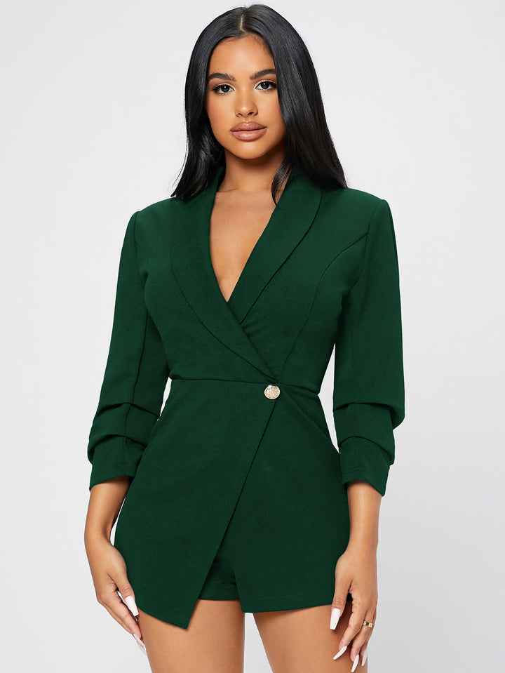 Solid Shawl Collar Wrap Romper