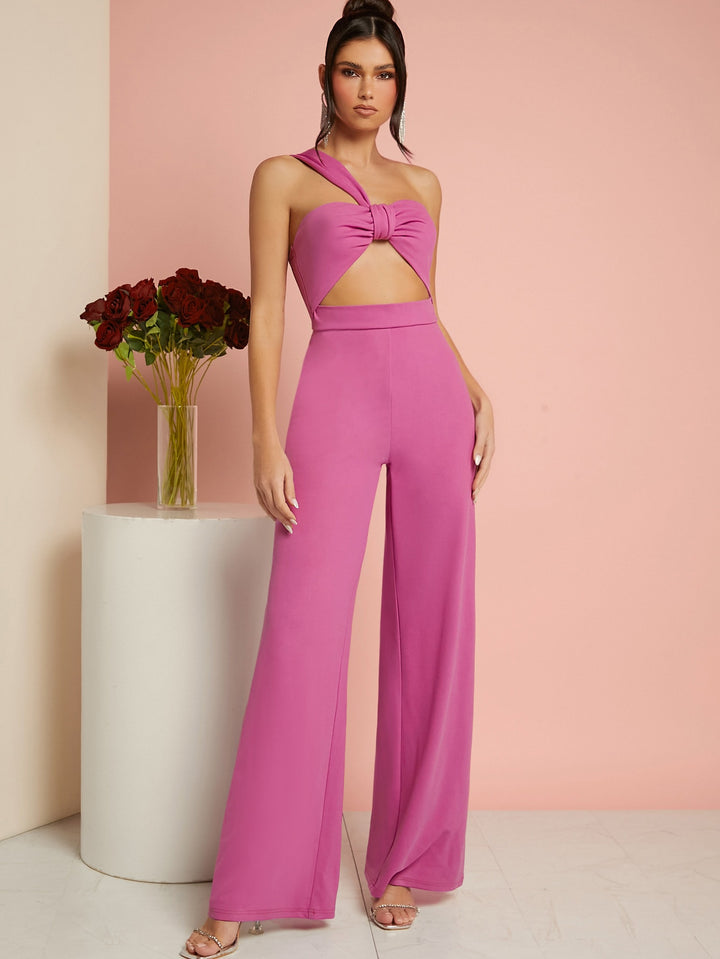 One Shoulder Cut Out Bow Jumpsuit