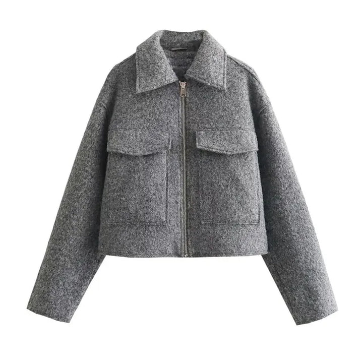 TRAF Autumn Winter Cropped Jacket for Women Short Coat Tweed Jacket Zip Crop Demi-Season Jacket Woman New in Outerwears