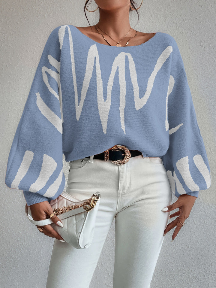 Graphic Pattern Lantern Sleeve Sweater