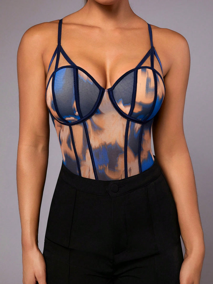 Halter Top Sexy See-Through Blue Elegant Women Bodysuit