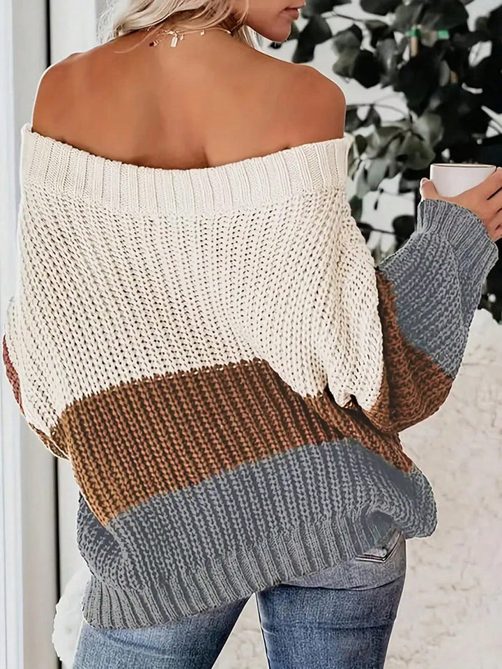 Color Block off Shoulder Sweater