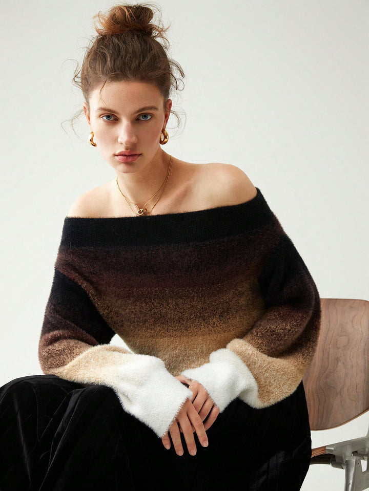 Ombre off Shoulder Lantern Sleeve Sweater