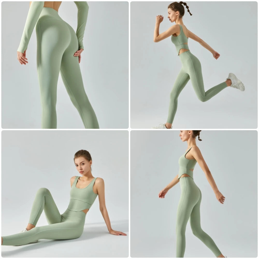 Emily Sportswear Naked High Waist Tight Yoga Pants Double-Sided Brushed Peach Buttocks Lifting Running Sports Fitness Leggings