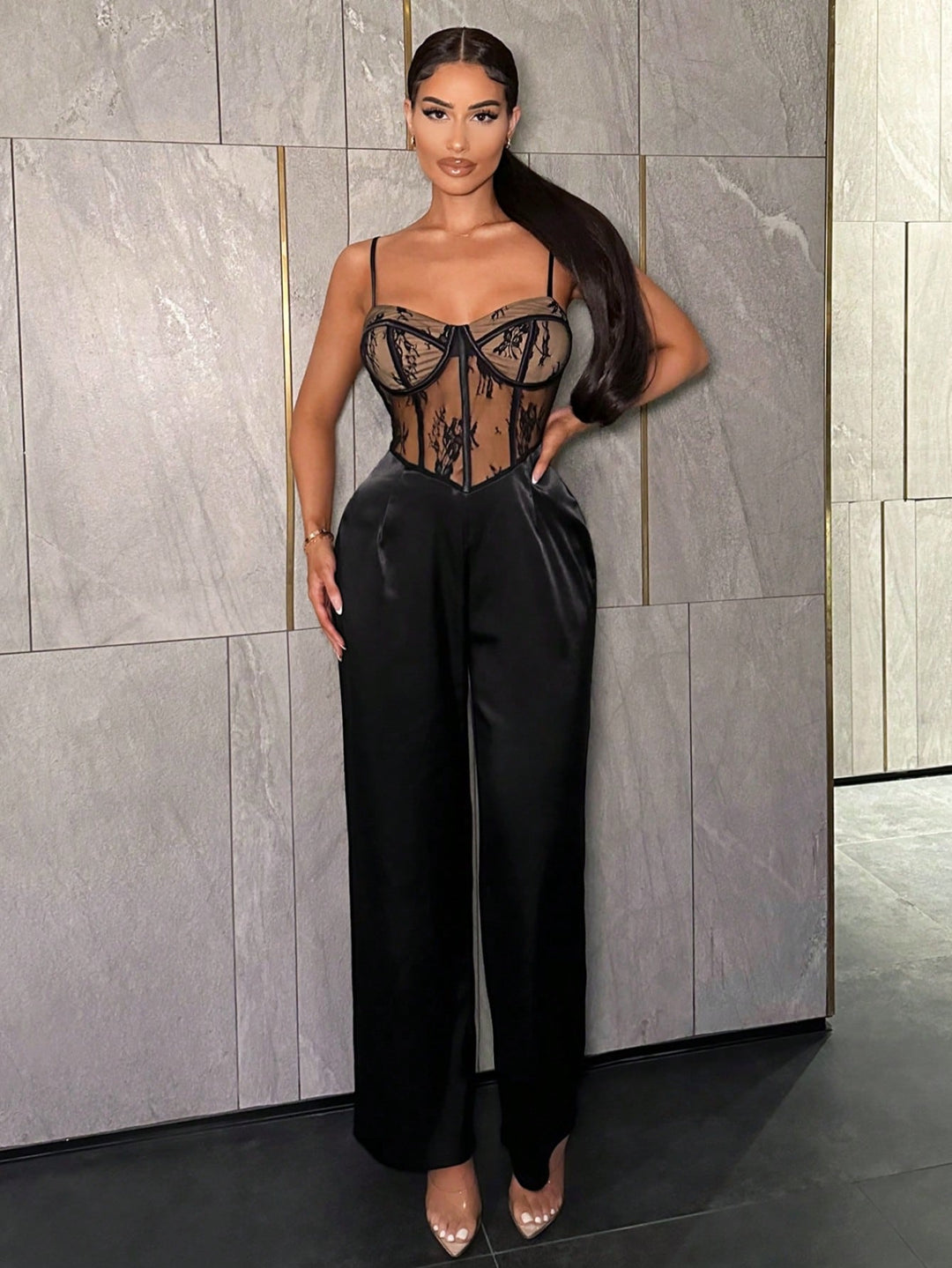 Splice Spaghetti Strap Jumpsuits