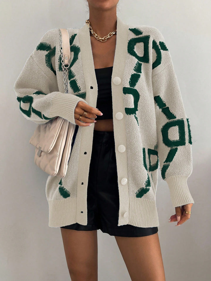  Letter Pattern Drop Shoulder Cardigan