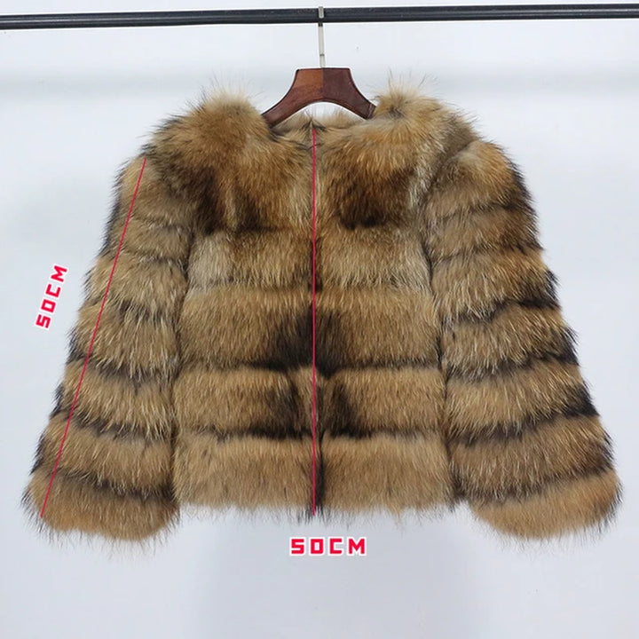 2023 Winter Jacket Women Natural Real Coat Fox Fur Raccoon Outerwear O-Neck Thick Warm Luxury Female plus Size Streetwear