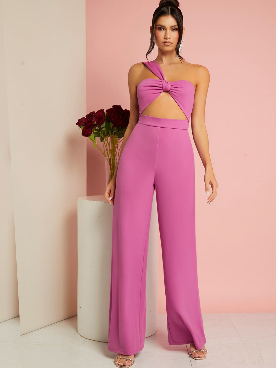 One Shoulder Cut Out Bow Jumpsuit