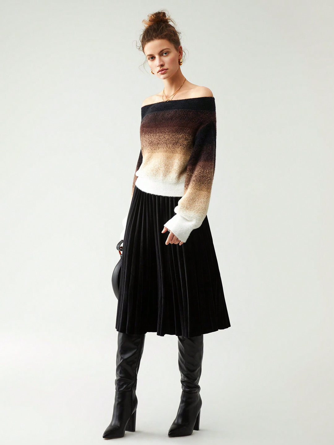 Ombre off Shoulder Lantern Sleeve Sweater