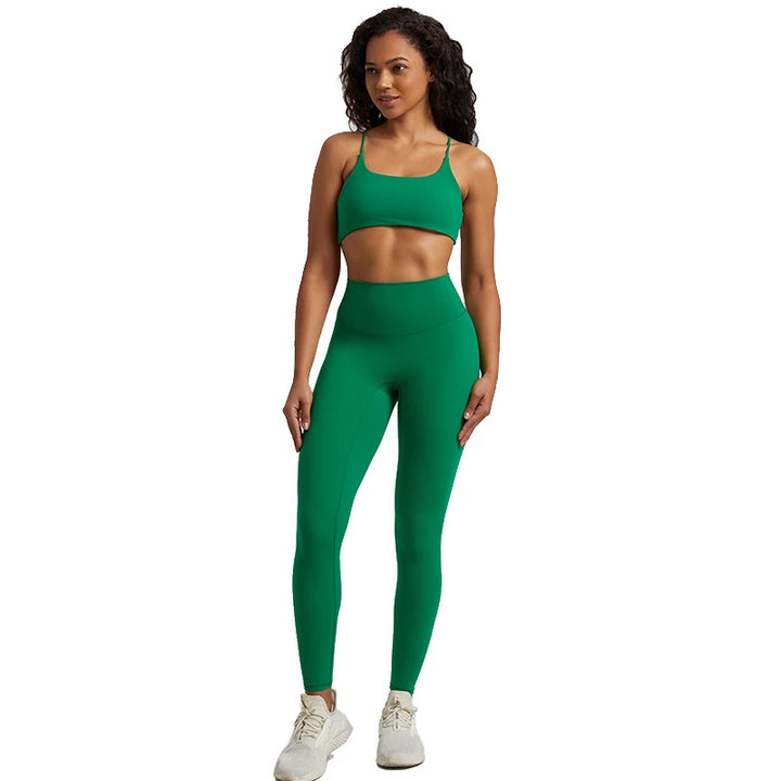 Seamless Yoga Set Gym Set Women Sports Outfit 2 Pieces Cross Back Bra Fitness Suit High Waist Leggings Running Workout Tracksuit