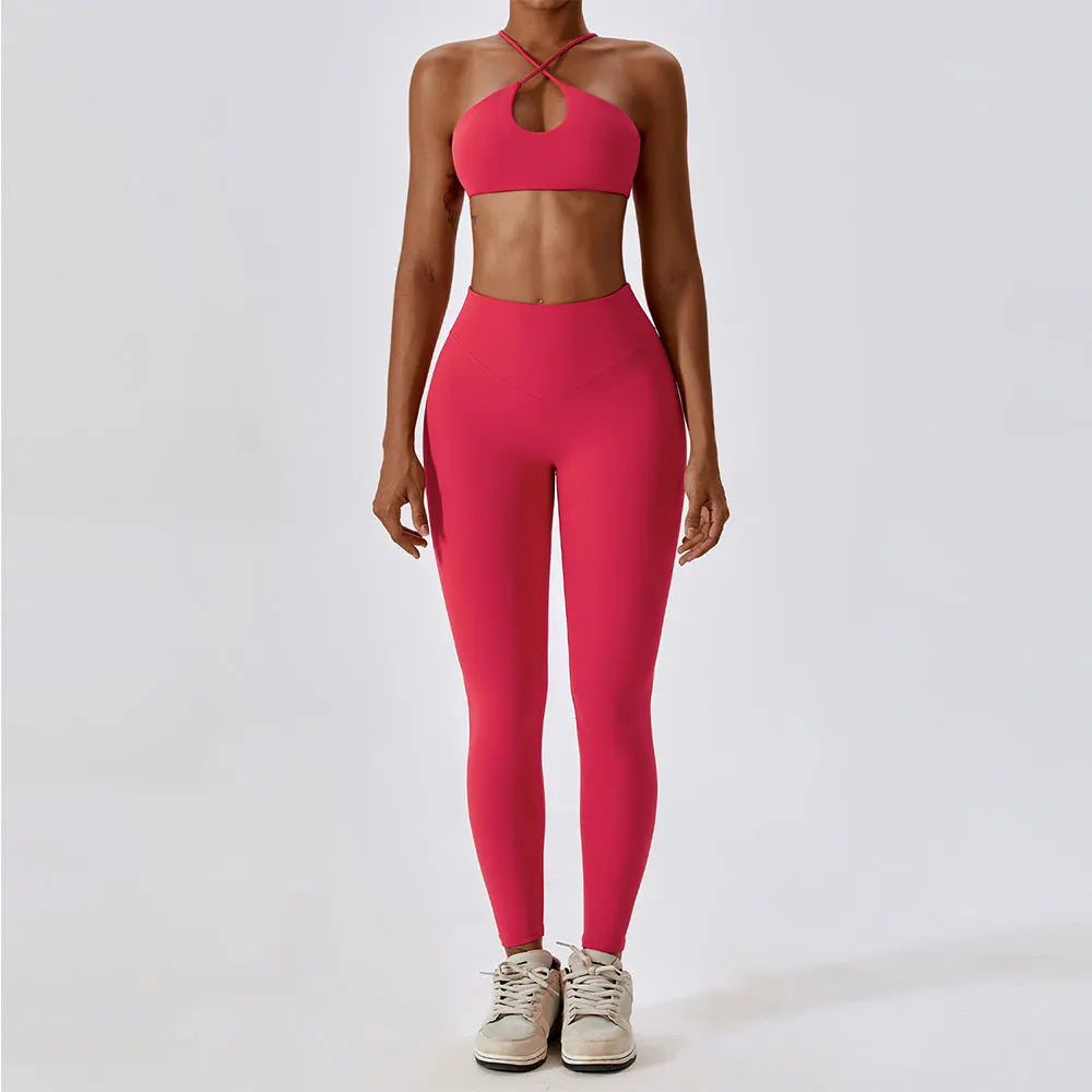 Yoga Clothing Sets Athletic Wear Women Sportswear High Waist Leggings and Top Two Piece Set Gym Tracksuit Fitness Workout Outfit