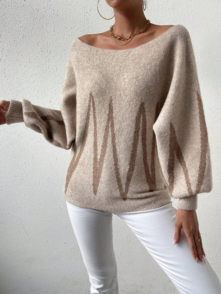 Chevron Pattern off Shoulder Lantern Sleeve Sweater