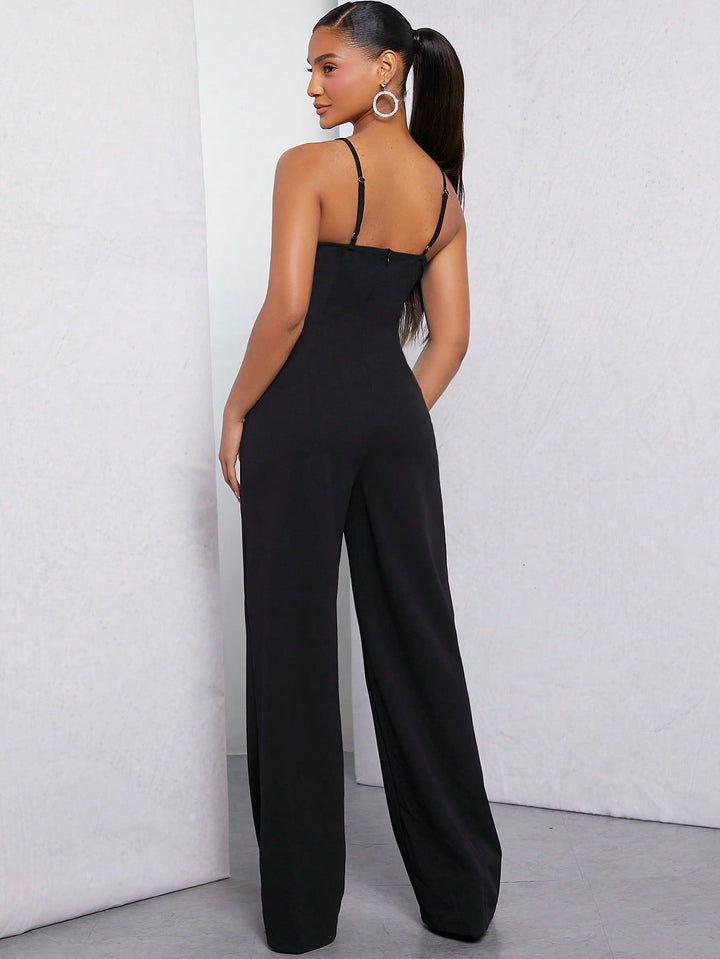 Rhinestone Fringe Mesh Insert Jumpsuit