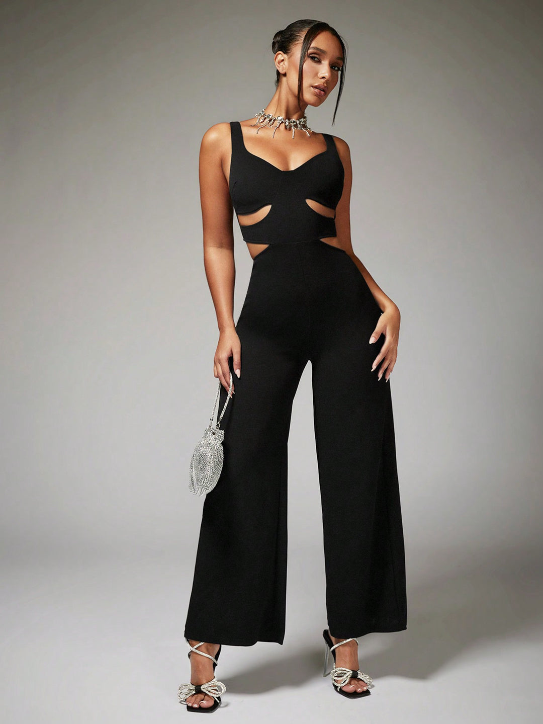 Cut Out Waist Wide Leg Cami Jumpsuit