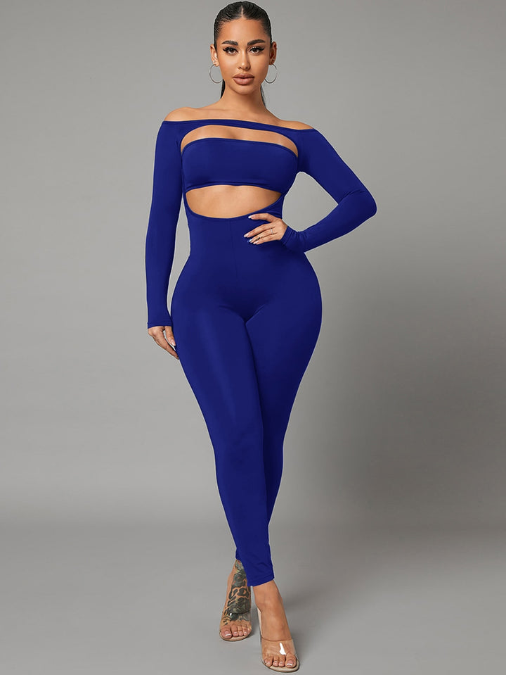 Off Shoulder Cut Out Front Unitard Romper