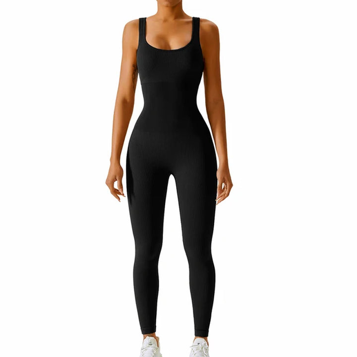 Women Ribbed Yoga Jumpsuits Workout Ribbed Long Sleeve Sport One Piece Tummy Control Seamless Fitness Sportwear