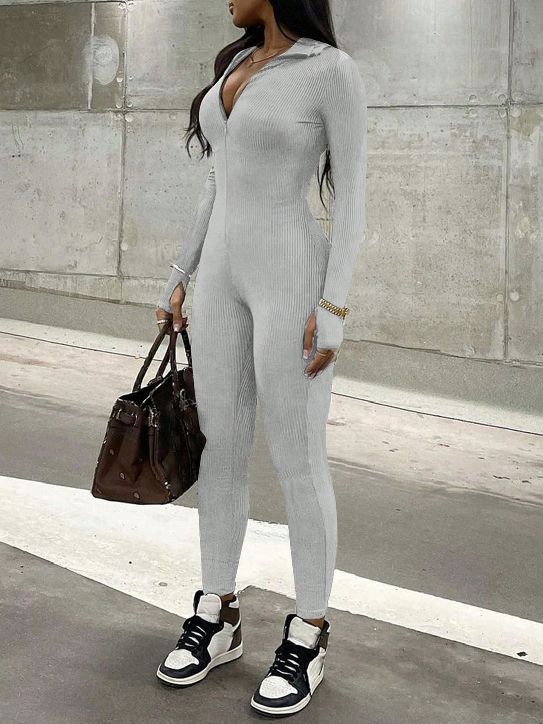 Zipper Tight Fit Jumpsuit