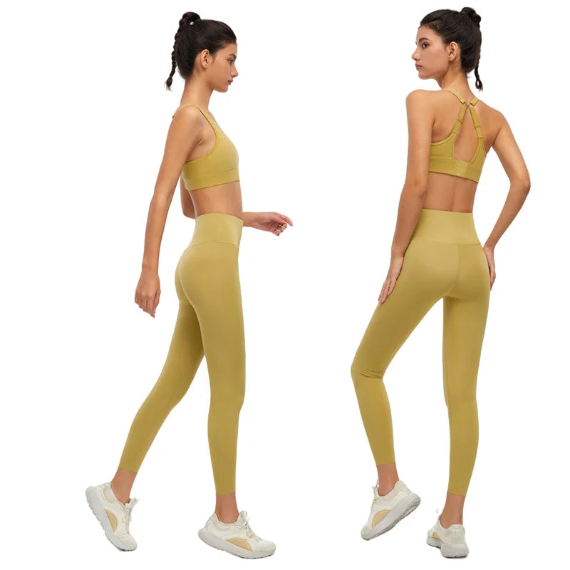 2PCS Women Yoga Set Sportswear Sport Suit Two Piece Set Gym Clothing Workout Sportswear High Waist Leggings Sport Top Girl S-XL