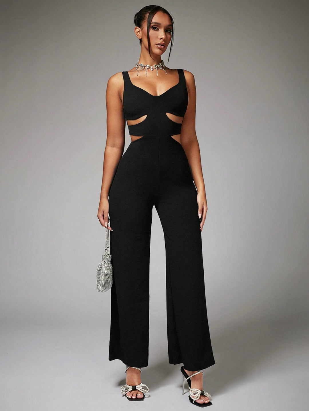 Cut Out Waist Wide Leg Cami Jumpsuit