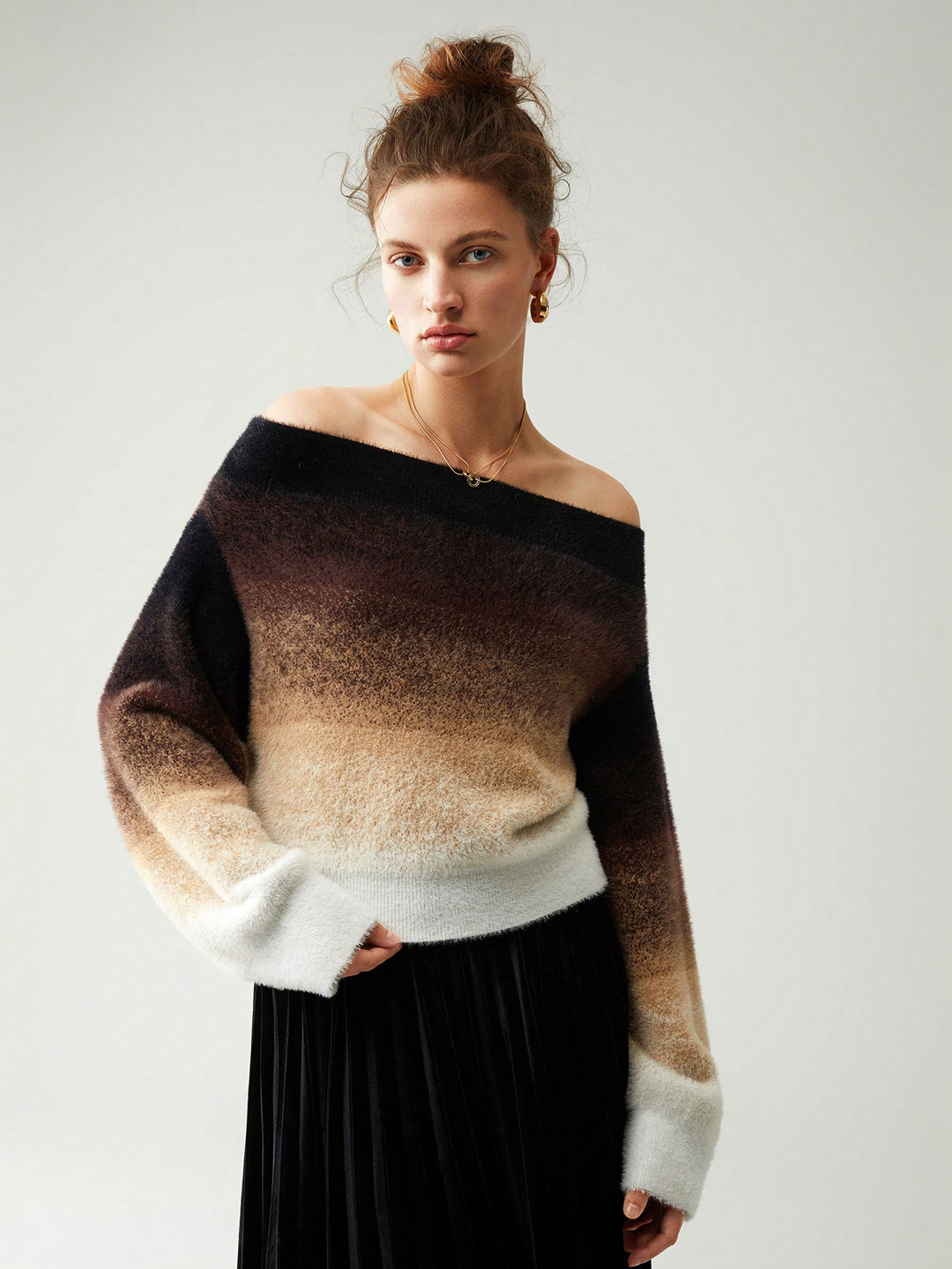 Ombre off Shoulder Lantern Sleeve Sweater