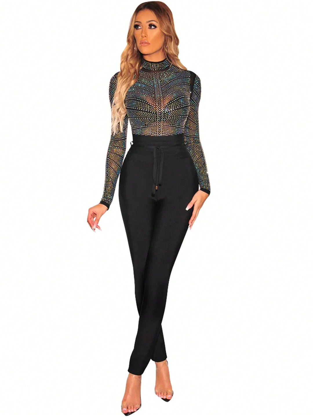 Rhinestone Mock Neck Bodysuit