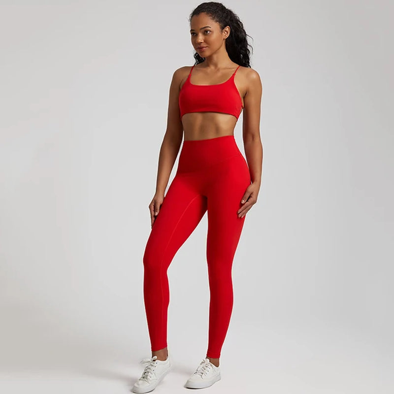 Seamless Yoga Set Gym Set Women Sports Outfit 2 Pieces Cross Back Bra Fitness Suit High Waist Leggings Running Workout Tracksuit