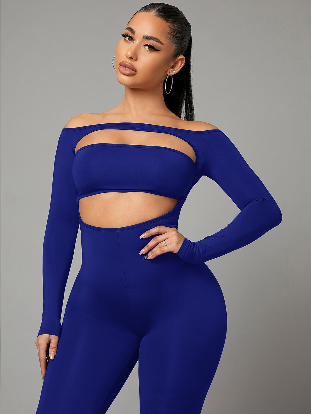 Off Shoulder Cut Out Front Unitard Romper