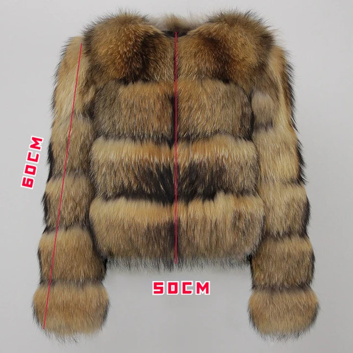 2023 Winter Jacket Women Natural Real Coat Fox Fur Raccoon Outerwear O-Neck Thick Warm Luxury Female plus Size Streetwear