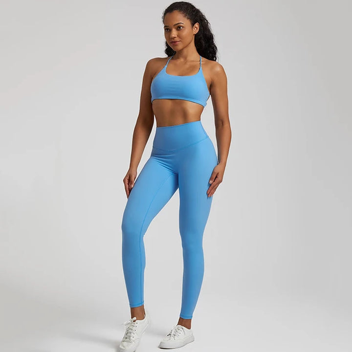 Seamless Yoga Set Gym Set Women Sports Outfit 2 Pieces Cross Back Bra Fitness Suit High Waist Leggings Running Workout Tracksuit