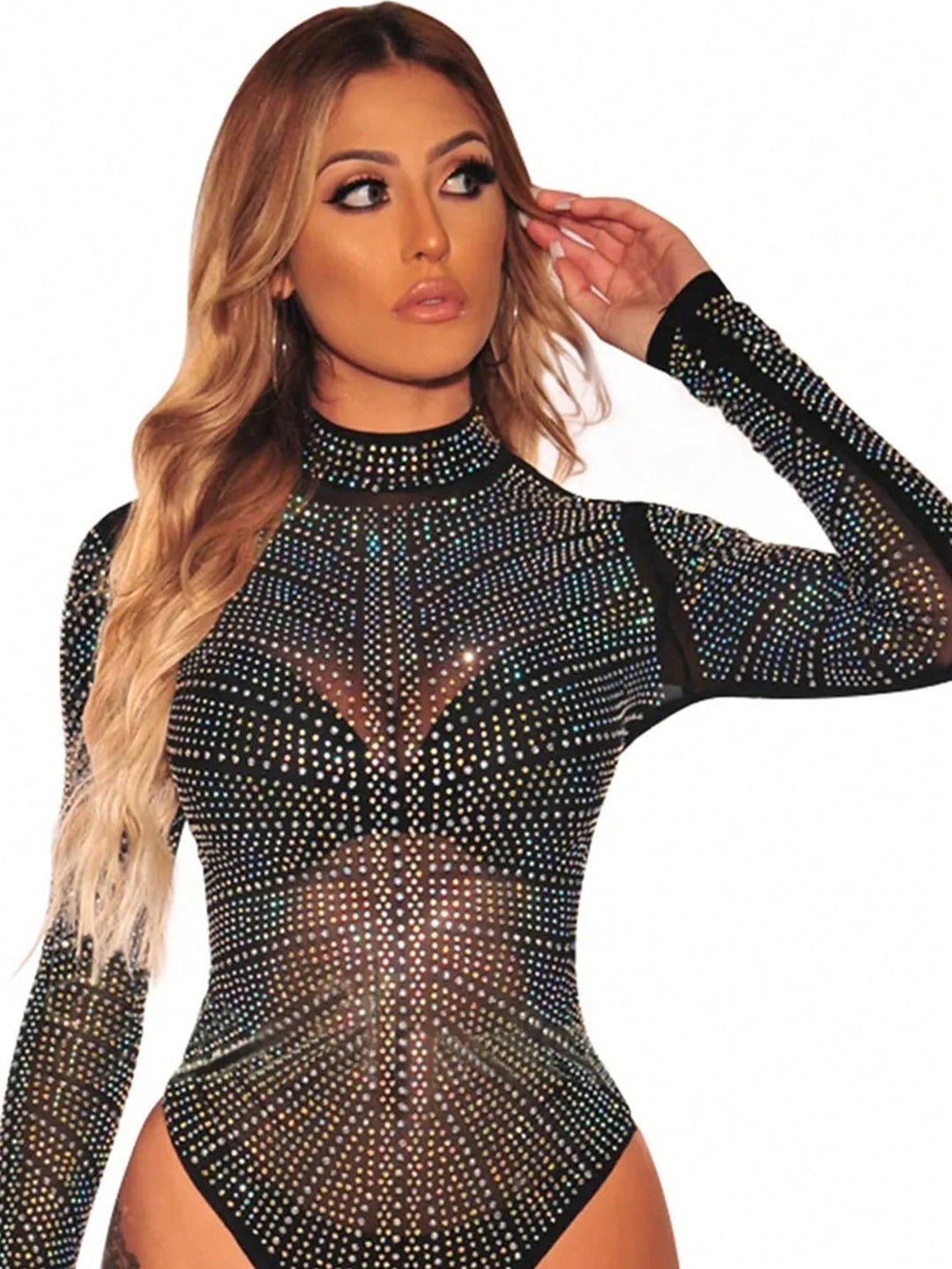 Rhinestone Mock Neck Bodysuit