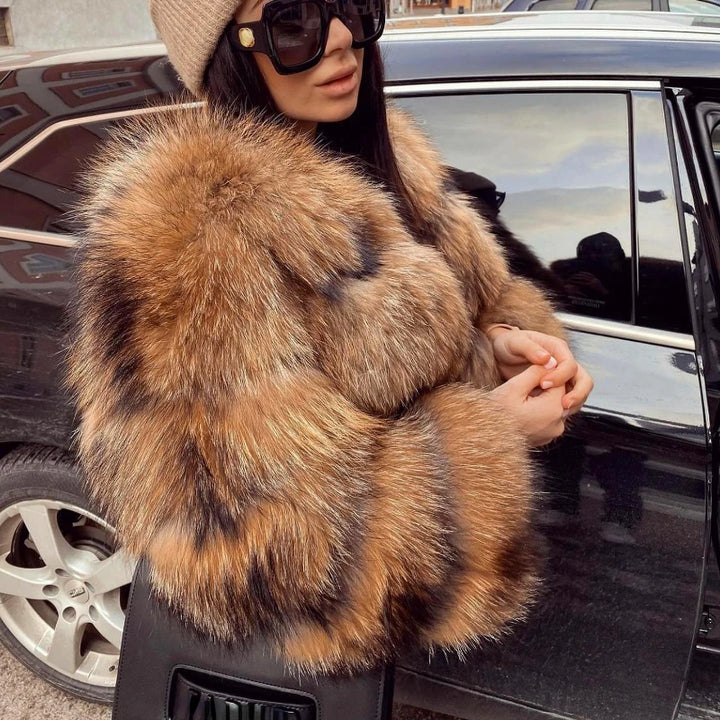 2023 Winter Jacket Women Natural Real Coat Fox Fur Raccoon Outerwear O-Neck Thick Warm Luxury Female plus Size Streetwear