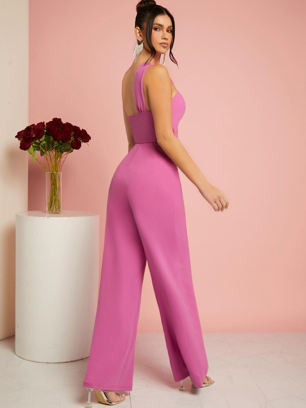 One Shoulder Cut Out Bow Jumpsuit