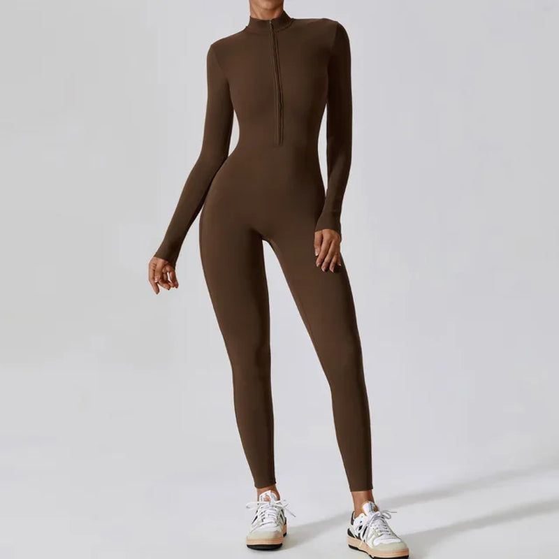 Yoga Boilersuit Long Sleeved Women'S Sportswear Gym Zipper Jumpsuits Workout High-Intensity Fitness One-Piece Skin-Tight Garment