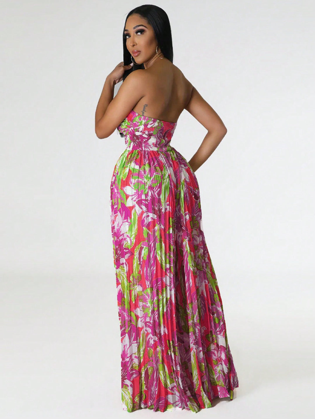 Sleeveless Wrapped Chest Floral Print Jumpsuit with High Waist and Pleated Pants for Summer